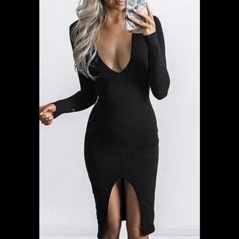 White Fox Plunge Neck Bodycon Dress